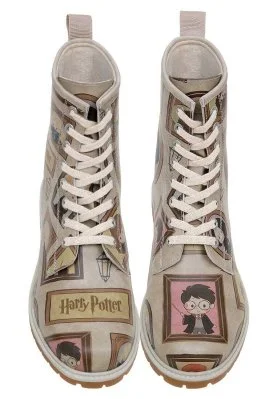 Dogo - Femme Cuir Vegan Beige Bottes Longues - Warner Bros Harry Potter Frames-of-Hogwarts Motif