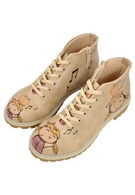 Dogo - Femme Cuir Vegan Beige Bottines Zippées - Feeling Gold Motif