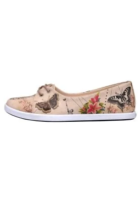 Dogo - Femme Cuir Vegan Beige Chaussures Plates - Marilyn With Butterflies Motif