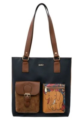 Dogo - Femme Cuir Vegan Bleu Foncé Sac d'épaule - India Motif