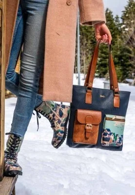 Dogo - Femme Cuir Vegan Bleu Foncé Sac d'épaule - Buildings Motif