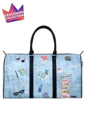 Dogo - Femme Cuir Vegan Bleu Sac de Voyage - Ready to Travel Motif