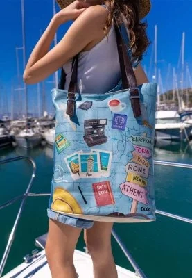 Dogo - Femme Cuir Vegan Bleu Sac d'épaule - Ready to Travel Motif