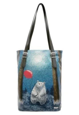 Dogo - Femme Cuir Vegan Bleu Sac d'épaule - Bear With A Balloon Motif