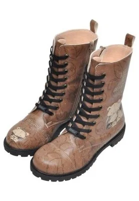 Dogo - Femme Cuir Vegan Brun Bottes Longues à Glissière - Here For You Motif