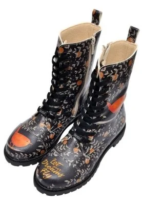 Dogo - Femme Cuir Vegan Noir Bottes Longues à Glissière - Let Your Dreams Fly Motif