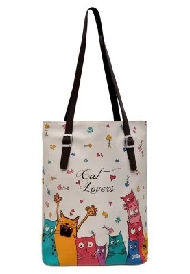 Dogo - Femme Cuir Vegan Crème Sac d'épaule - Cat Lovers Motif