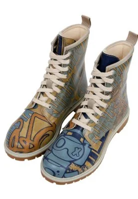 Dogo - Femme Cuir Vegan Jaune Bottes Longues - Robo Shibuya Motif