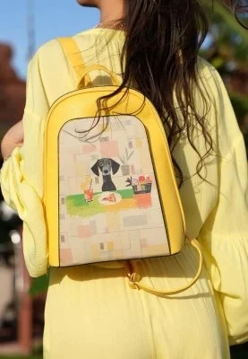 Dogo - Femme Cuir Vegan Jaune Sac à dos - Table for a Pup Motif