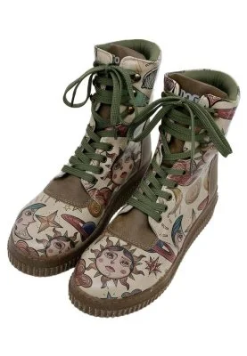 Dogo - Femme Cuir Vegan Kaki Bottes Longues - Dreams For Dreamers Motif