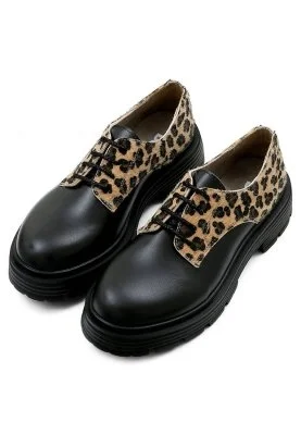 Dogo - Femme Cuir Vegan Noir Baskets - Black Leo Motif