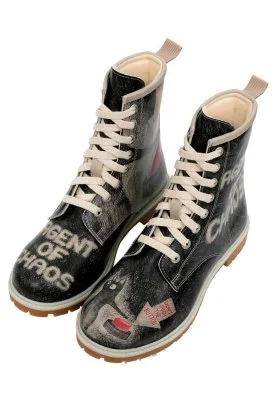 Dogo - Femme Cuir Vegan Noir Bottes Longues - Agent of Chaos Motif