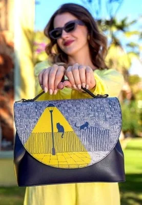 Dogo - Femme Cuir Vegan Noir Sac à Main - Florasancat Motif