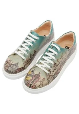 Dogo - Femme Cuir Vegan Turquoise Baskets - Amsterdam Vibes Motif