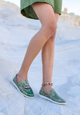 Dogo - Femme Cuir Vegan Vert Baskets - Bamboo Lover Motif