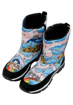 Dogo - Femme Vegan Multicolore Bottes de Neige - The Lucky Cat Motif