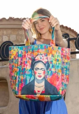 Dogo - Femme Vegan Multicolore Large Tote Bag - Frida Kahlo in Letters Motif