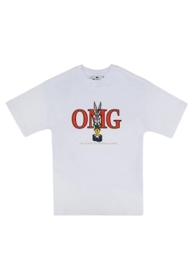 Dogo - Kadın Vegan Beyaz T-Shirt - Warner Bros Bugs Bunny OMG Tasarım
