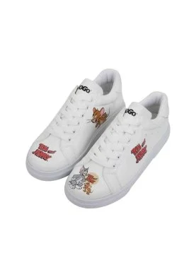 Dogo - Kadın Vegan Deri Beyaz Sneakers - Warner Bros Tom ve Jerry Tasarım
