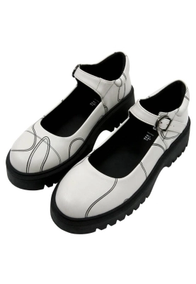 Dogo - Kadın Vegan Deri Gri Mary Jane Loafer - Wavy Path Tasarım