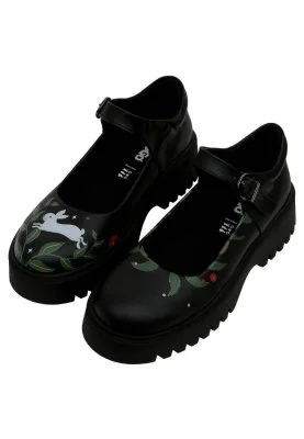 Dogo - Kadın Vegan Deri Siyah Mary Jane Loafer - Bunny With Herbs Tasarım