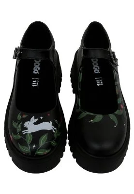 Dogo - Kadın Vegan Deri Siyah Mary Jane Loafer - Bunny With Herbs Tasarım (1)