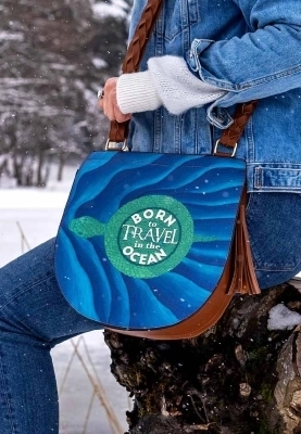 Dogo - Kadın Vegan Deri Mavi Omuz Çantası - Born to Travel in the Ocean Tasarım