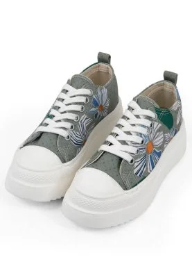 Dogo - Kadın Vegan Gri Kalın Taban Sneakers - Origami Bloom Tasarım