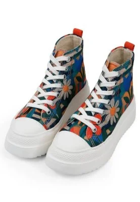 Dogo - Kadın Vegan Çok Renkli Kalın Taban High Sneakers - Blossom Hug Tasarım