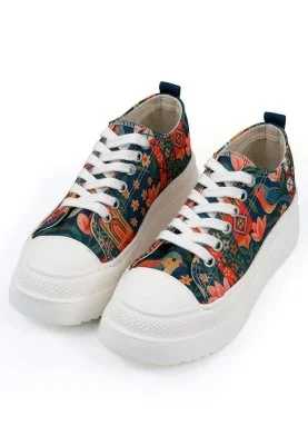 Dogo - Kadın Vegan Çok Renkli Kalın Taban Sneakers - Garden Birds Tasarım