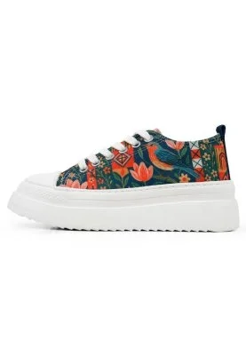 Dogo - Kadın Vegan Çok Renkli Kalın Taban Sneakers - Garden Birds Tasarım