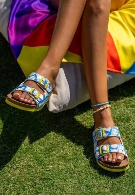 Dogo - Kadın Vegan Deri Mavi Terlik - Meow Mix Tasarım (1)