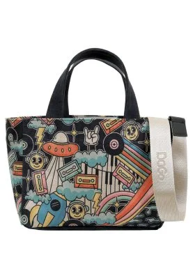 Dogo - Kadın Vegan Siyah Medium Tote Bag - Stay Groovy Tasarım