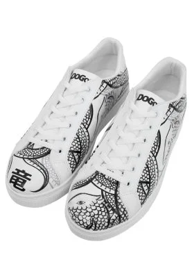 Dogo - Men Vegan Leather White Sneakers - The Power Of The Dragon Design