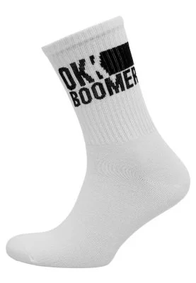 Dogo - Unisex Vegan White Socks - Ok Boomer Design (1)