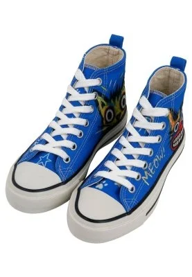 Dogo - Women Vegan Blue High Top Sneakers - Meow Attack Design