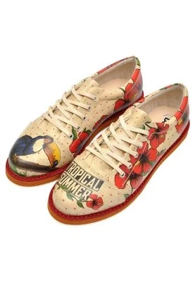 Dogo - Women Vegan Leather Beige Sneakers - Tropical Summer Design