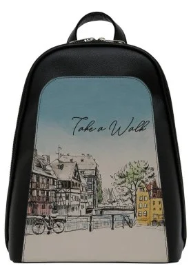 Dogo - Women Vegan Leather Black Backpack - Take a Walk Design