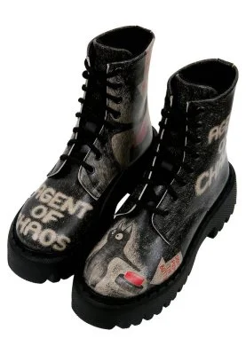 Dogo - Women Vegan Leather Black Long Boots - Agent of Chaos Design