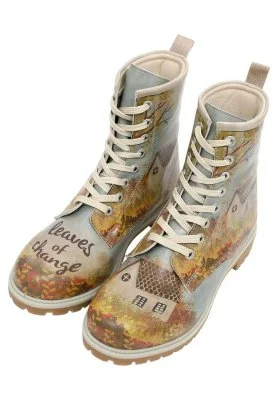 Dogo - Women Vegan Leather Blue Long Boots - Leaves of Change Design