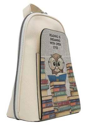 Dogo - Women Vegan Leather Cream Backpack - The Wise Owl Design (1)