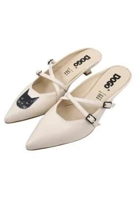 Dogo - Women Vegan Leather Cream Heeled Sandals - Whiskers and Purrs Design