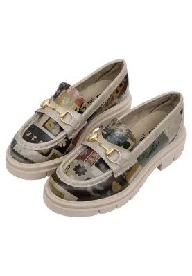 Dogo - Women Vegan Leather Cream Loafers - Anatolian Patterns Design
