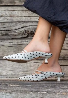 Dogo - Women Vegan Leather Gray Heeled Sandals - Polka Dots Design
