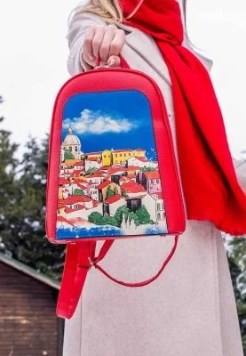 Dogo - Women Vegan Leather Red Backpack - On the Roofs Design