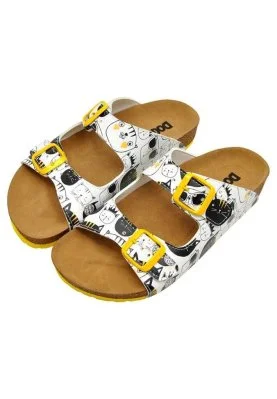 Dogo - Women Vegan Leather White Slippers - Monochrome Cats Design (1)
