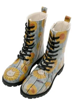 Dogo - Women Vegan Leather Blue Zipper Long Boots - Cat Flower Design