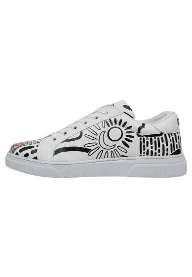 Best Buddies x Dogo Kadın Vegan Deri Beyaz Sneakers - The World Is You Tasarım - 