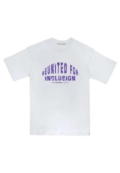 Best Buddies x Dogo Unisex Vegan Blanc T-Shirt - Reunited for Inclusion Motif - 