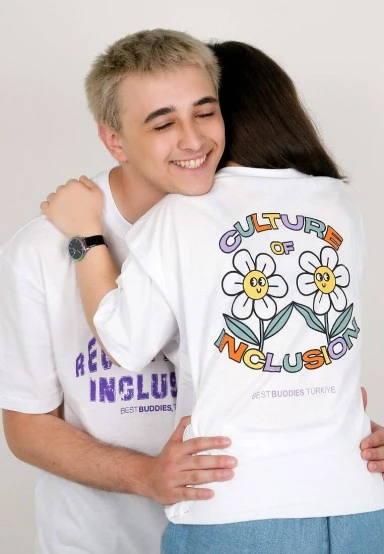 Best Buddies x Dogo Unisex Vegan White T-Shirt - Reunited for Inclusion Design - 